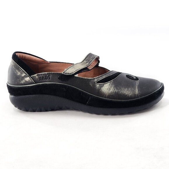 NAOT Matai Mary Jane Swirl Metallic Leather Flats Shoes Hook & Loop - Picture 4 of 9